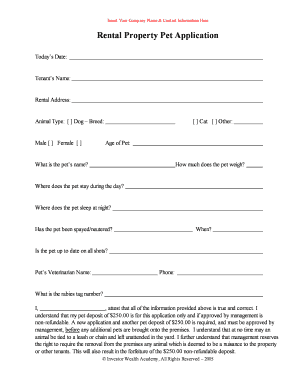 Rental Property Pet Application