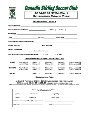 2014-2015 GYSA (Fall) Recreation Sign-up Form - dunedinstirling