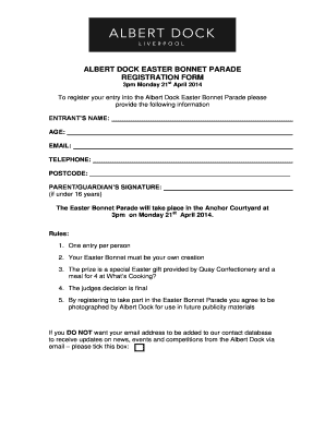 ALBERT DOCK EASTER BONNET PARADE REGISTRATION FORM