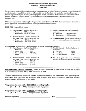 Printable payment plan template - Educational Fees Payment Agreement Immanuel Lutheran School - immanuelsilo