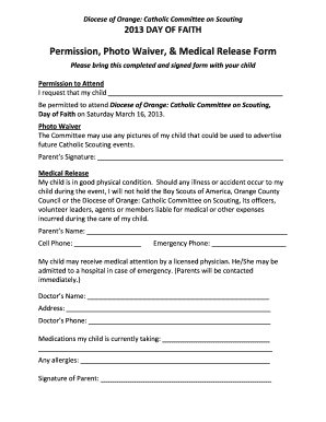 Permission, Photo Waiver, Medical Release Form - occatholicscouting