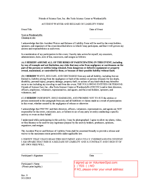 Accident release form - Waiver of liability - Tesla Science Center at Wardenclyffe - teslasciencecenter