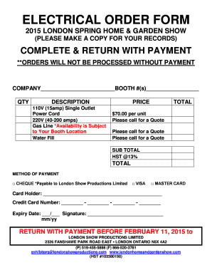 ELECTRICAL ORDER FORM - London Spring Home & Garden Show