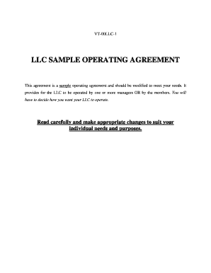 Operating agreement llc florida - VT00LLC1 LLC SAMPLE OPERATING AGREEMENT This agreement is a sample operating agreement and should be modified to meet your needs