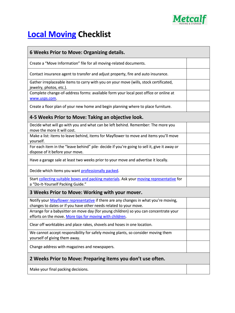 Local Moving Checklist Pdf Fill Out Sign Online DocHub