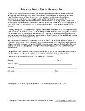 Live Your Peace Media Release Form
