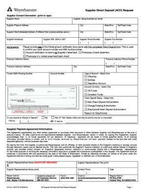 Supplier Direct Deposit Request Form