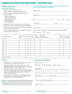 Ymca dodge schedule - Program registration form - winter 2014 - YMCA of Dodge County - theydc