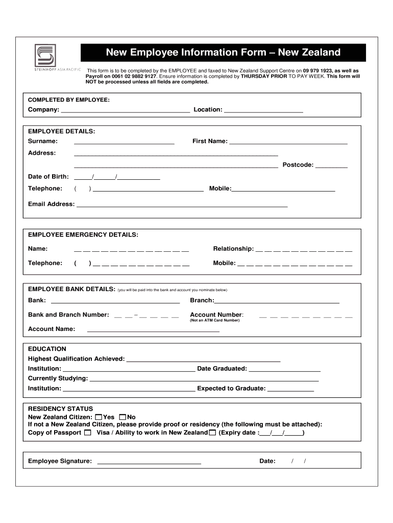 New Employee Form Template Fill Out Sign Online DocHub