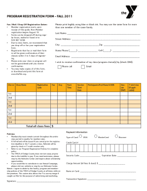 Ymca of dodge county photos - Program registration form - fall 2011 - YMCA of Dodge County - theydc