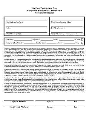 Six Flags Entertainment Corp Background Authorization ... - sixflagsstlouis