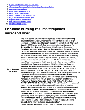 Printable nursing resume templates microsoft word