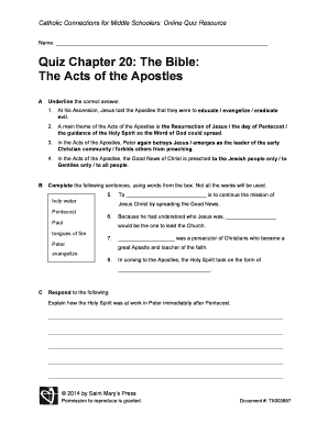 Quiz Chapter 20: The Bible: The Acts of the Apostles