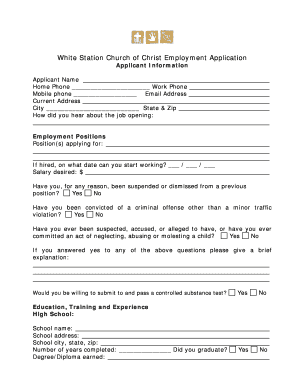 Fillable Online cocws White Station Church of Christ Employment Application Fax Email Print ...