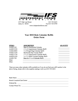 Year 2010 Desk Calendar Refills Order Form - IFS