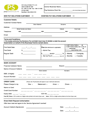 Pay Solutions Direct Debit Request Form