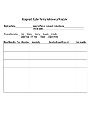 Equipment, Tool or Vehicle Maintenance Schedule - healthandsafety gov yk