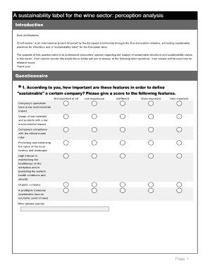 Survey results template excel - Deliverable 4.2: Survey template for final consumers - ecoprowine