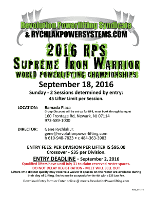 Dmv eye test chart - COM 2016 RPS 2016 RPS S upr e m e IIrro nCHAMPIONSHIPSrr S u pr e m e o n W aarri o W rri o WORLD POWERLIFTING WORLD POWERLIFTING CHAMPIONSHIPS September 18, 2016 Sunday 2 Sessions determined by entry: 45 Lifter Limit per Session