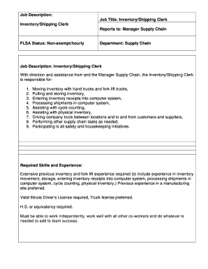 fillable online job description job title inventory supply chain job description