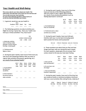 Health and Wellbeing Form