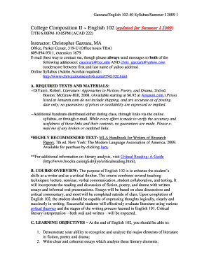 Gazzara/English 10240 Syllabus/Summer I 2009 1 College Composition II English 102 (updated for Summer I 2009) T/TH 6:00PM10:05PM (ACAD 222) Instructor: Christopher Gazzara, MA Office, Parker Center, 319U (Office hours TBA) 6098949311,