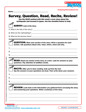 Analyzing Informational Text Name: Survey, Question, Read ...