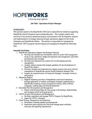 Regulatory project manager job description - Job Title: Operations Project Manager - hopewrks