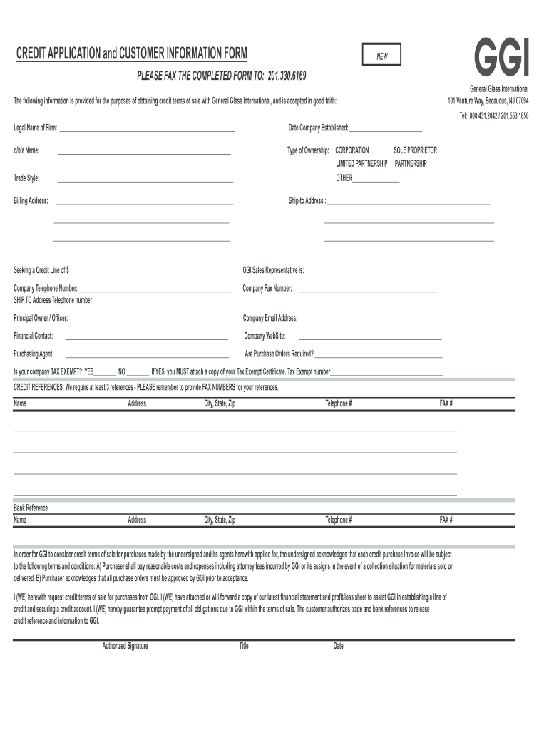 glass credit application Preview on Page 1
