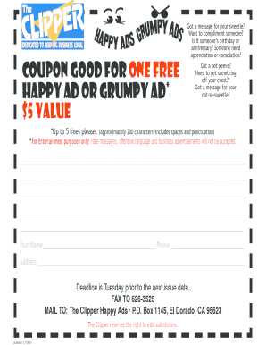 E-mailsubmit PrintForm Coupon Good For One FREE Happy Ad ...