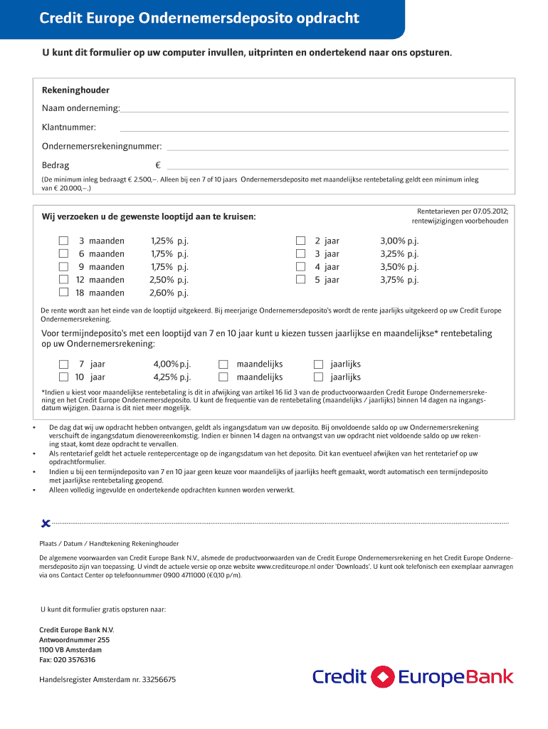 Fillable Online crediteurope Plaats / Datum / Handtekening Rekeninghouder Naam