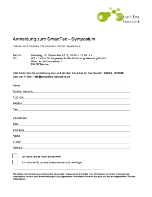 Anmeldung zum SmartTex - Symposium