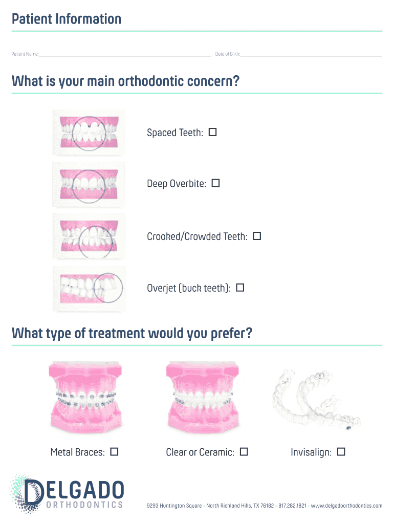 Fillable Online Orthodontic Concerns Form Delgado Orthodontics Fax