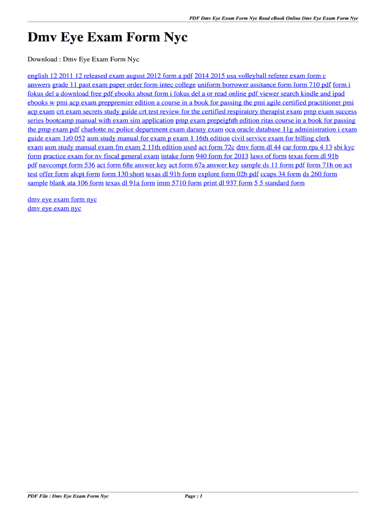Fillable Online 104 131 86 Dmv Eye Exam Form Nyc. dmv eye exam form nyc ...