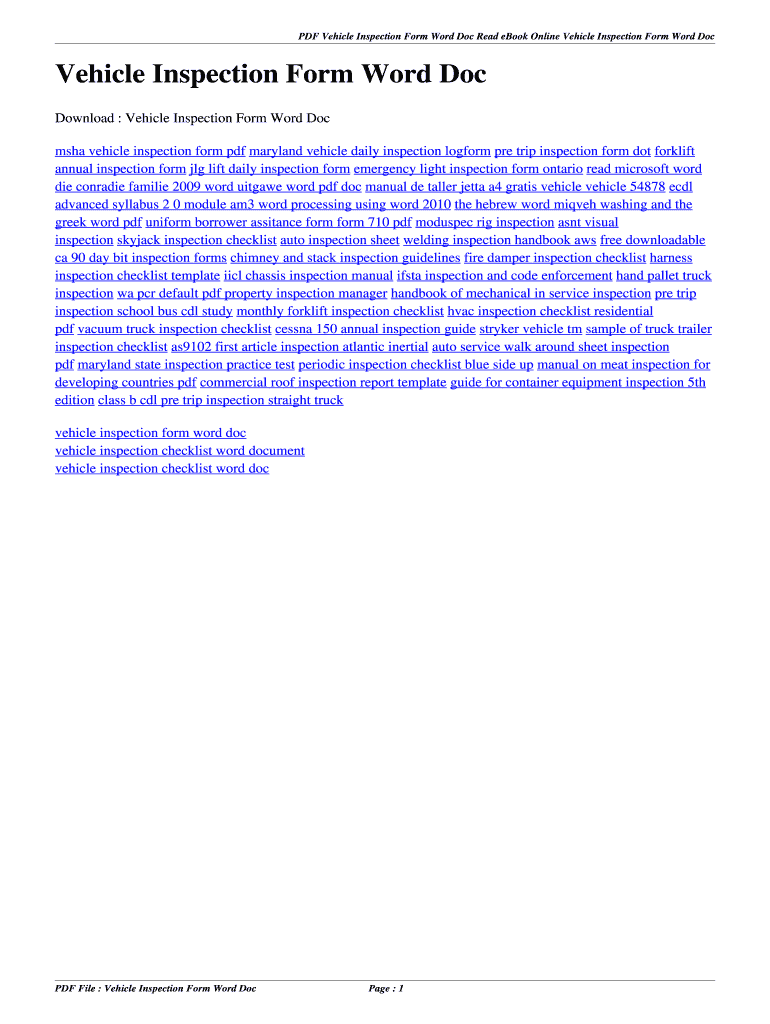 Fillable Online 104 131 86 Vehicle Inspection Form Word Doc Vehicle Fillable Online 104 131 86 Vehicle Inspection Form Word Doc Vehicle