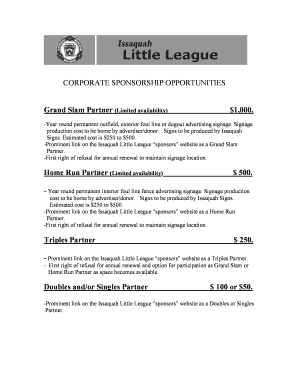 CORPORATE SPONSORSHIP OPPORTUNITIES $1,000. Home Run ... - issaquahlittleleague