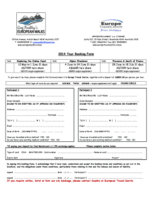 2008 Tour Booking Form