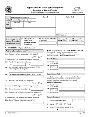 Fillable Online uscis Form I-910. Application for Civil Surgeon ...