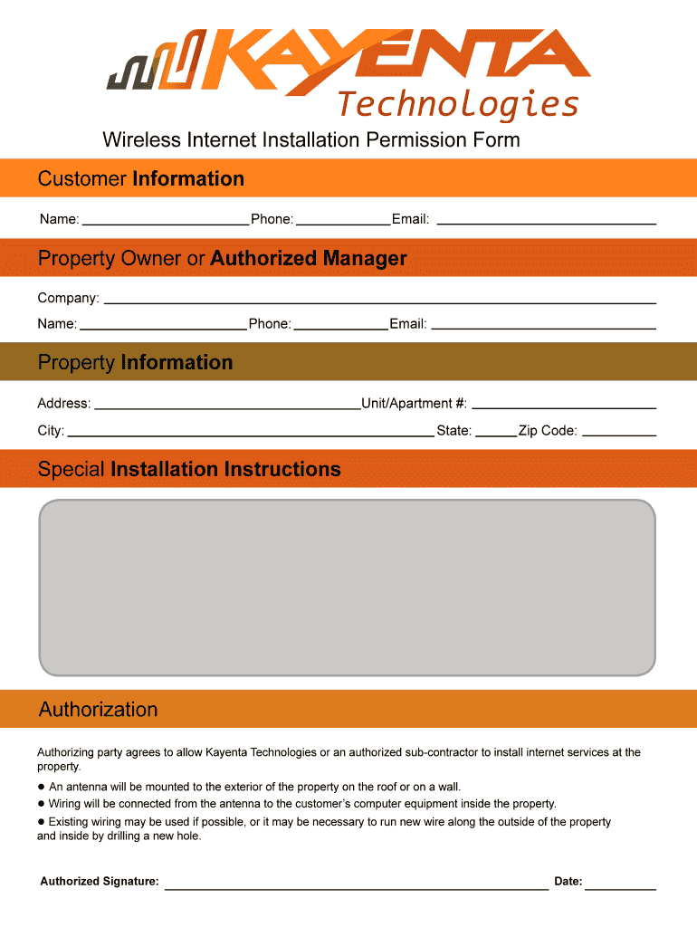 Fillable Online kayenta Wireless Installation Permission Form