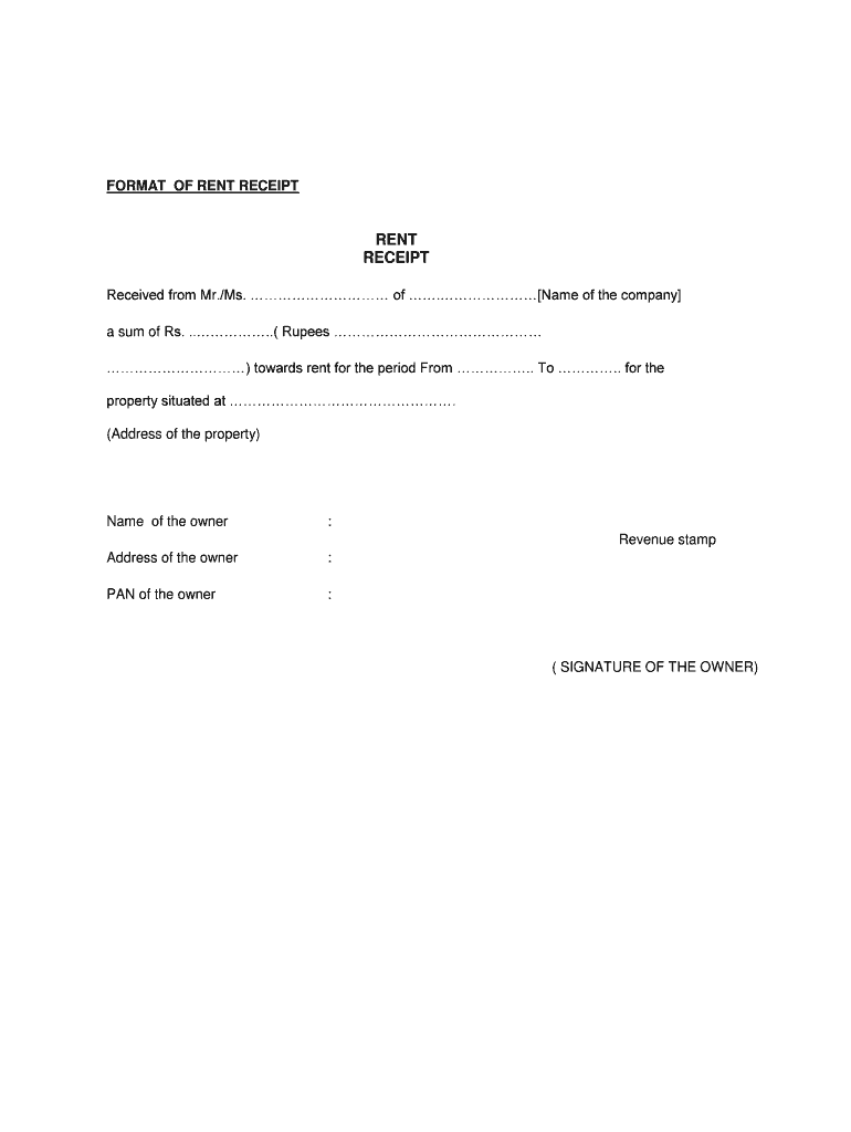 Fillable Online FORMAT OF RENT RECEIPT Fax Email Print pdfFiller