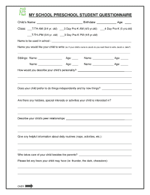 Getting To Know Your Students Questionnaire High School | pdfFiller