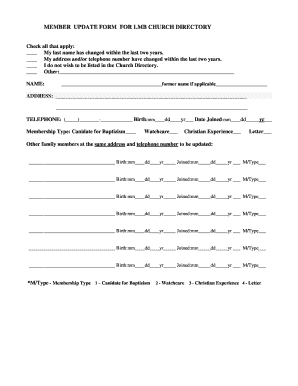 MEMBER UPDATE FORM FOR 1999 CHURCH DIRECTORY - mylmbc