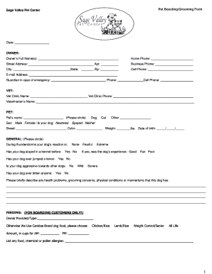 Fillable Online Pet Boarding/Grooming Form Fax Email Print - pdfFiller