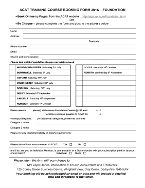 Booking form all foundation 2016 - acat.uk.com