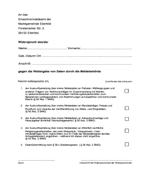An das Einwohnermeldeamt der Marktgemeinde Eiterfeld ...