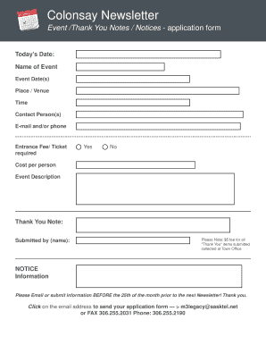 Thank you for your purchase order - Colonsay Newsletter Event /Thank You Notes / Notices - application form - townofcolonsay