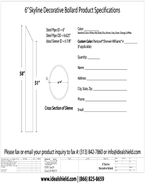 6 Skyline Decorative Bollard Product Specications