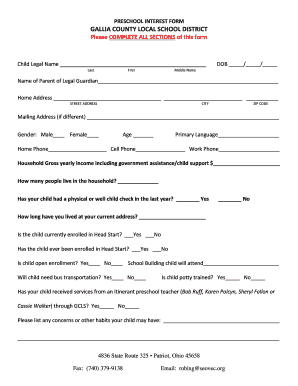 PRESCHOOL INTEREST FORM GALLIA COUNTY LOCAL SCHOOL ... - gallialocal