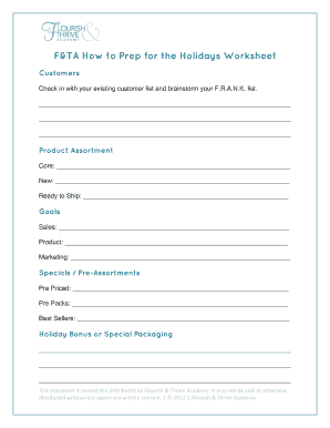 F&TA How to Prep for the Holidays Worksheet