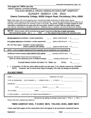 Anmac sample reference letter - Reservation form/agreement page 1 of 2 This space for TMRA use only: Table(s) / Space(s) number(s) assigned: TOLEDO MOBILE RADIO ASSOCIATIONS 58th HAMFEST SUNDAY MARCH 17th 2013 Owens Community College, 30335 Oregon Road, Perrysburg, Ohio,